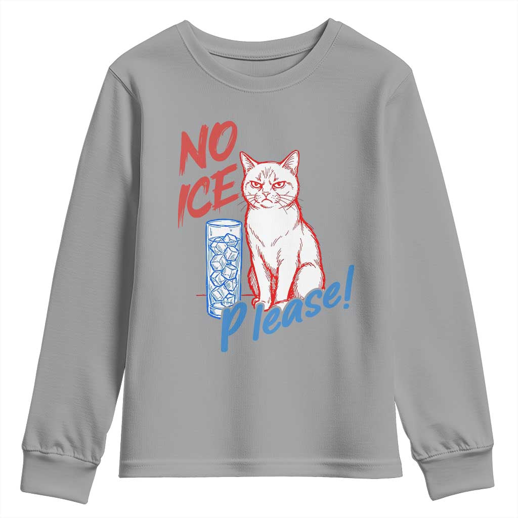 No Ice Please Angry Cat Graphic Youth Sweatshirt Subtle Against Ice Protest Political Resistance TS02 Sport Gray Print Your Wear