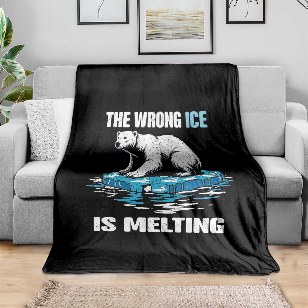 The Wrong Ice is Melting Polar Bear Throw Blanket Against Ice Environmental Activist Protest TS02 Print Your Wear