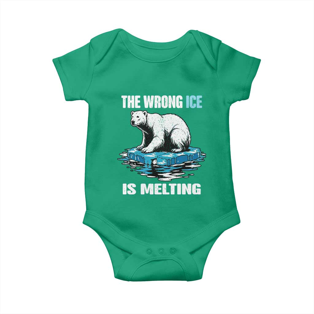 The Wrong Ice is Melting Polar Bear Baby Onesie Against Ice Environmental Activist Protest TS02 Irish Green Print Your Wear