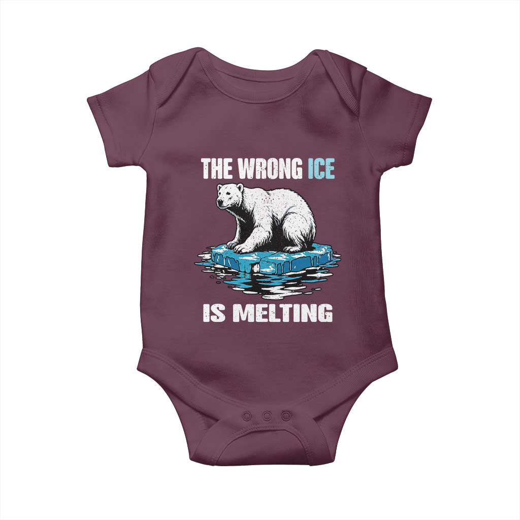 The Wrong Ice is Melting Polar Bear Baby Onesie Against Ice Environmental Activist Protest TS02 Maroon Print Your Wear