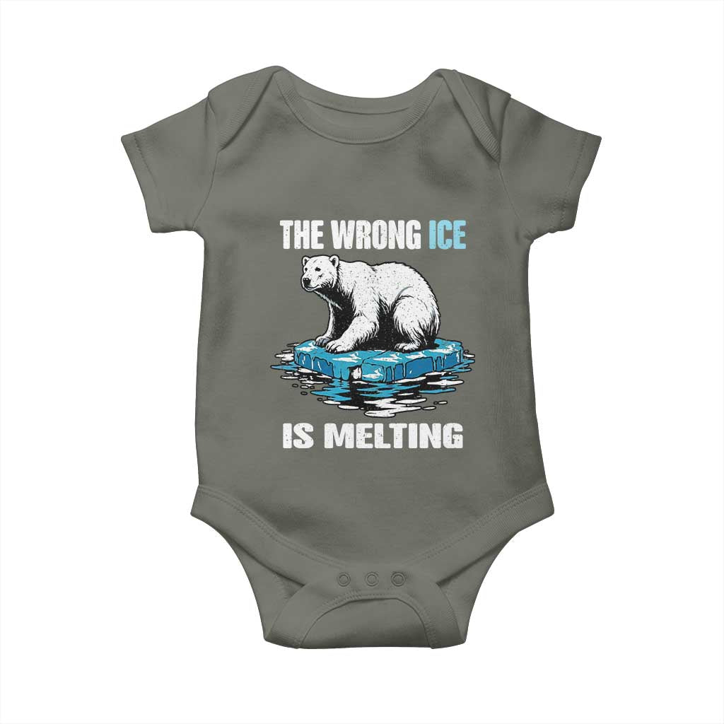 The Wrong Ice is Melting Polar Bear Baby Onesie Against Ice Environmental Activist Protest TS02 Military Green Print Your Wear