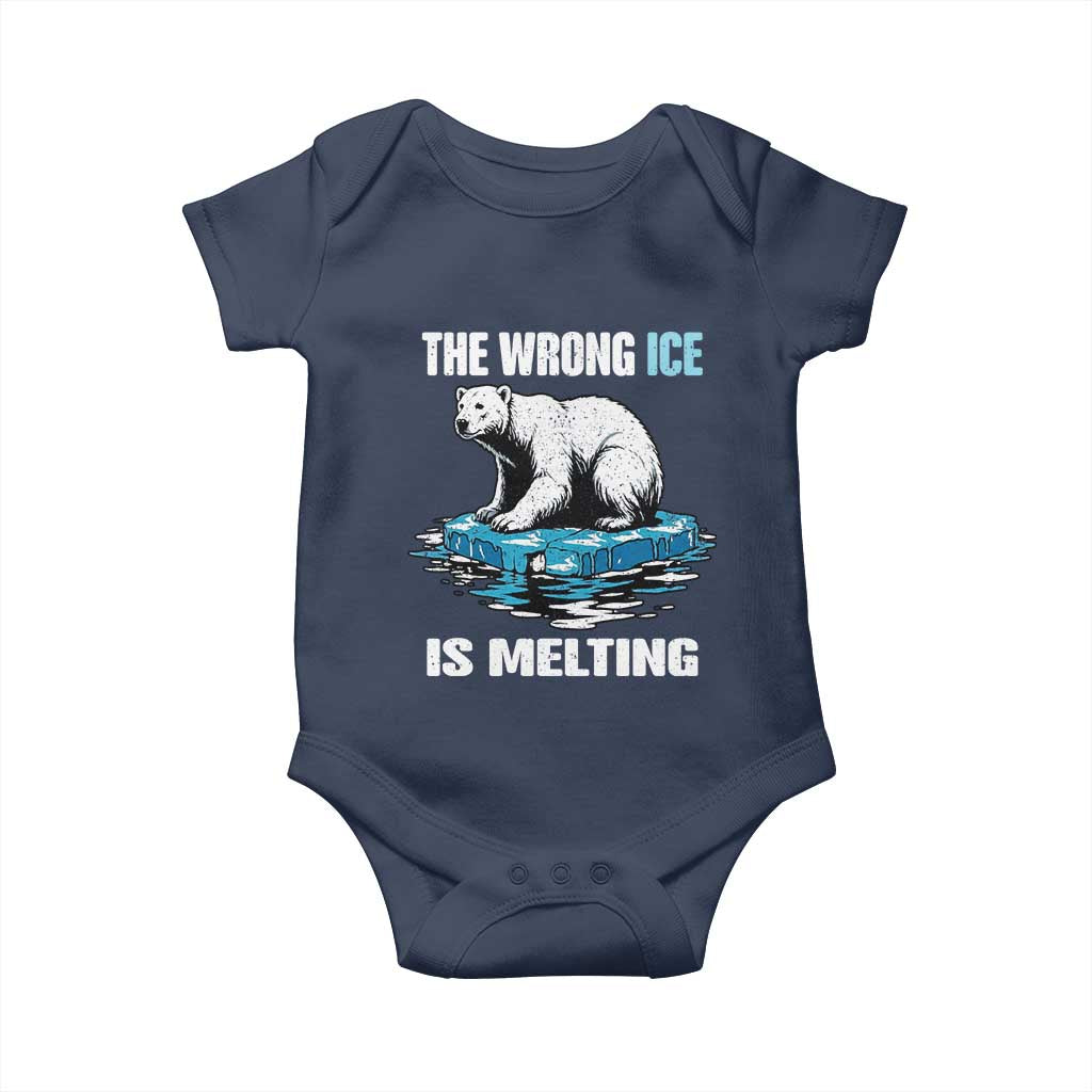 The Wrong Ice is Melting Polar Bear Baby Onesie Against Ice Environmental Activist Protest TS02 Navy Print Your Wear