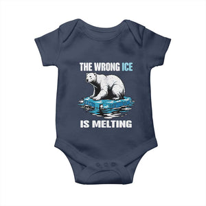 The Wrong Ice is Melting Polar Bear Baby Onesie Against Ice Environmental Activist Protest TS02 Navy Print Your Wear