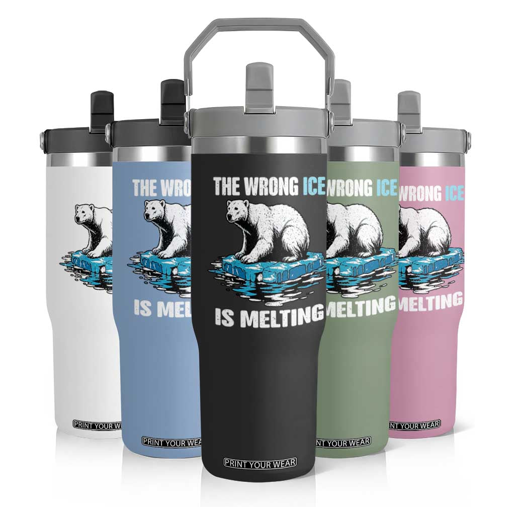 The Wrong Ice is Melting Polar Bear Flip Straw Tumbler Against Ice Environmental Activist Protest TS02 Print Your Wear