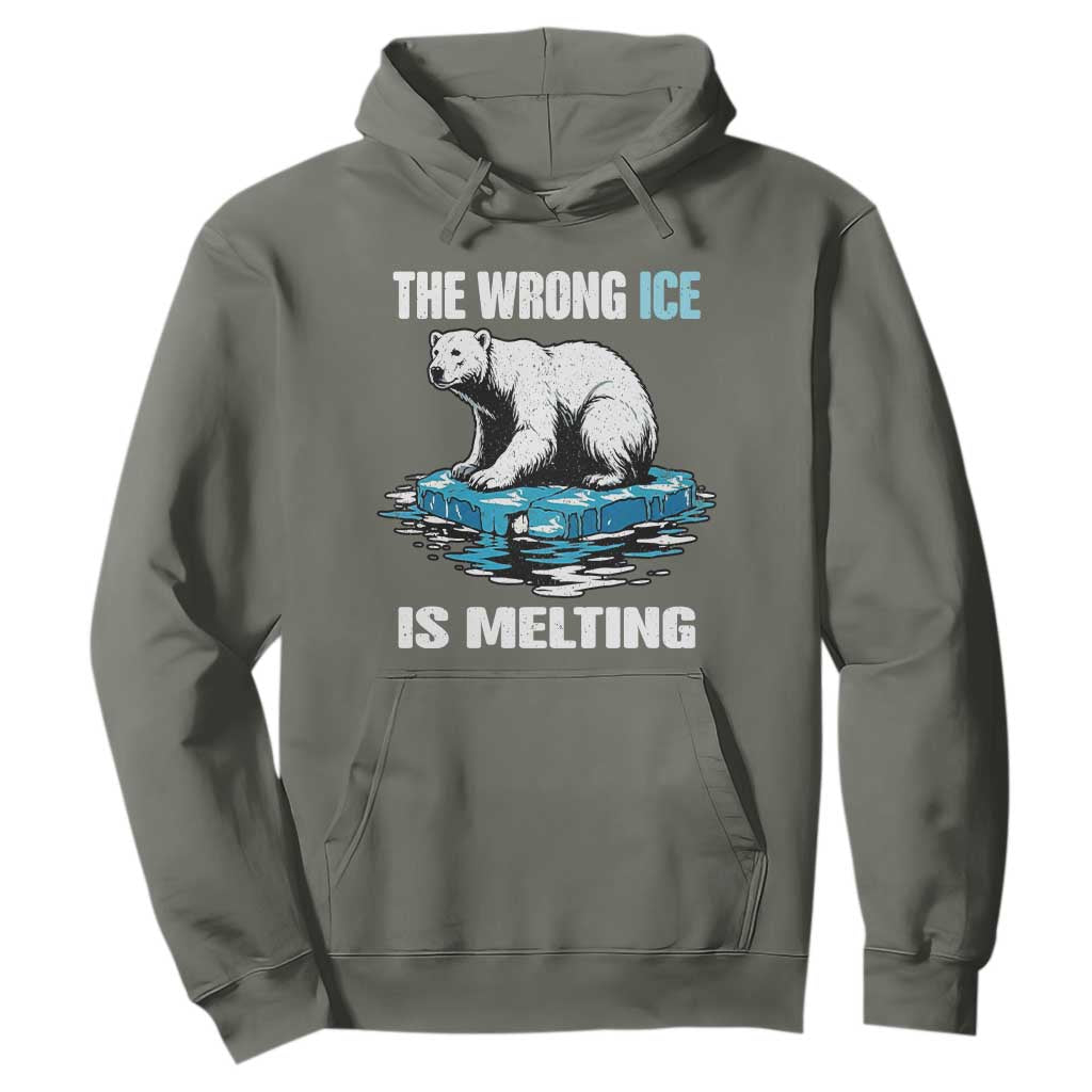 The Wrong Ice is Melting Polar Bear Hoodie Against Ice Environmental Activist Protest TS02 Military Green Print Your Wear