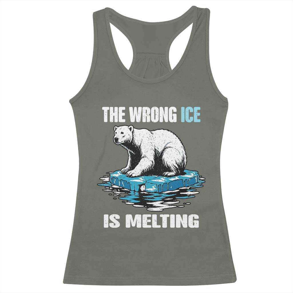 The Wrong Ice is Melting Polar Bear Racerback Tank Top Against Ice Environmental Activist Protest TS02 Military Green Print Your Wear
