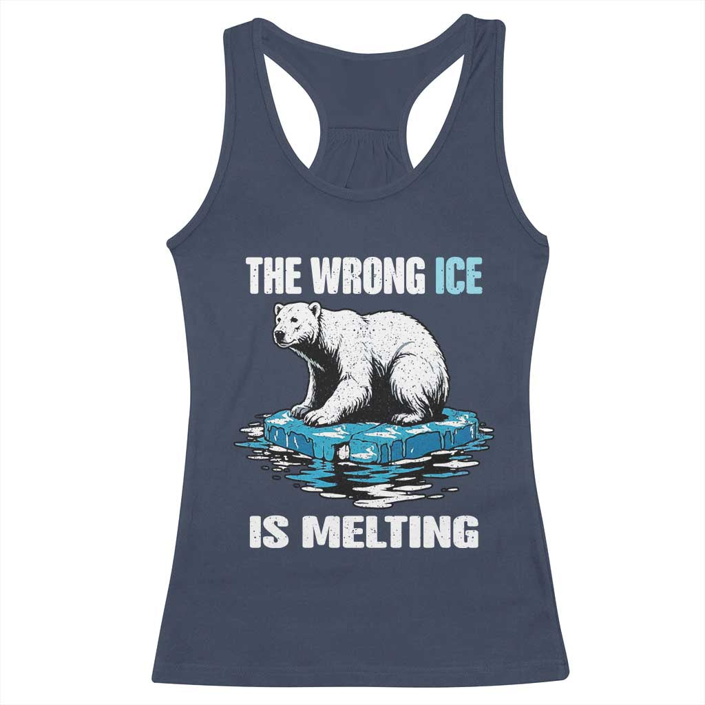 The Wrong Ice is Melting Polar Bear Racerback Tank Top Against Ice Environmental Activist Protest TS02 Navy Print Your Wear
