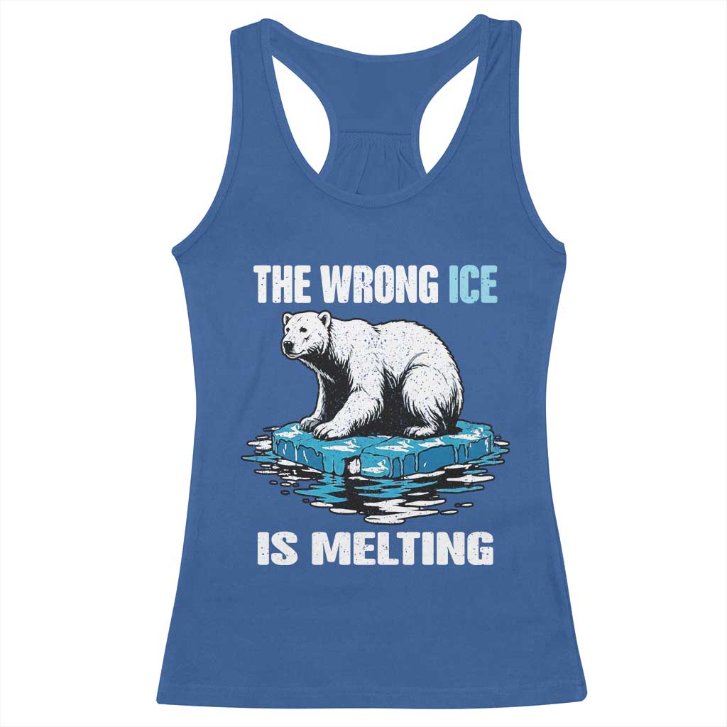 The Wrong Ice is Melting Polar Bear Racerback Tank Top Against Ice Environmental Activist Protest TS02 Royal Blue Print Your Wear