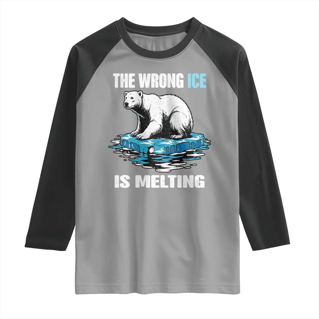The Wrong Ice is Melting Polar Bear Raglan Shirt Against Ice Environmental Activist Protest TS02 Sport Gray Black Print Your Wear