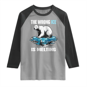 The Wrong Ice is Melting Polar Bear Raglan Shirt Against Ice Environmental Activist Protest TS02 Sport Gray Black Print Your Wear