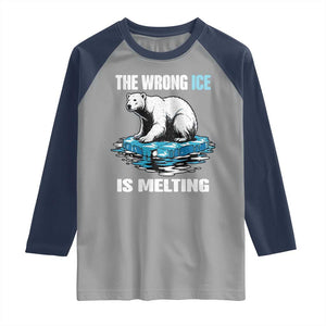 The Wrong Ice is Melting Polar Bear Raglan Shirt Against Ice Environmental Activist Protest TS02 Sport Gray Navy Print Your Wear