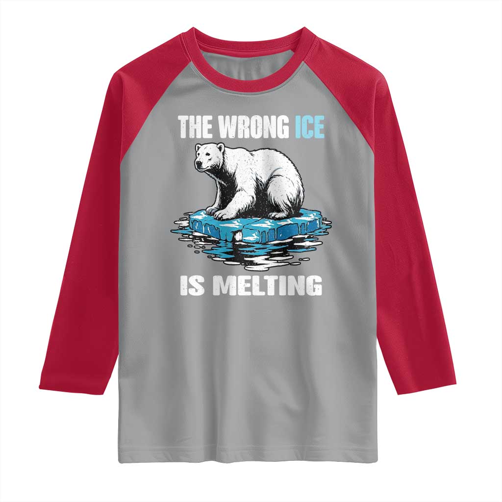 The Wrong Ice is Melting Polar Bear Raglan Shirt Against Ice Environmental Activist Protest TS02 Sport Gray Red Print Your Wear