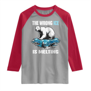 The Wrong Ice is Melting Polar Bear Raglan Shirt Against Ice Environmental Activist Protest TS02 Sport Gray Red Print Your Wear