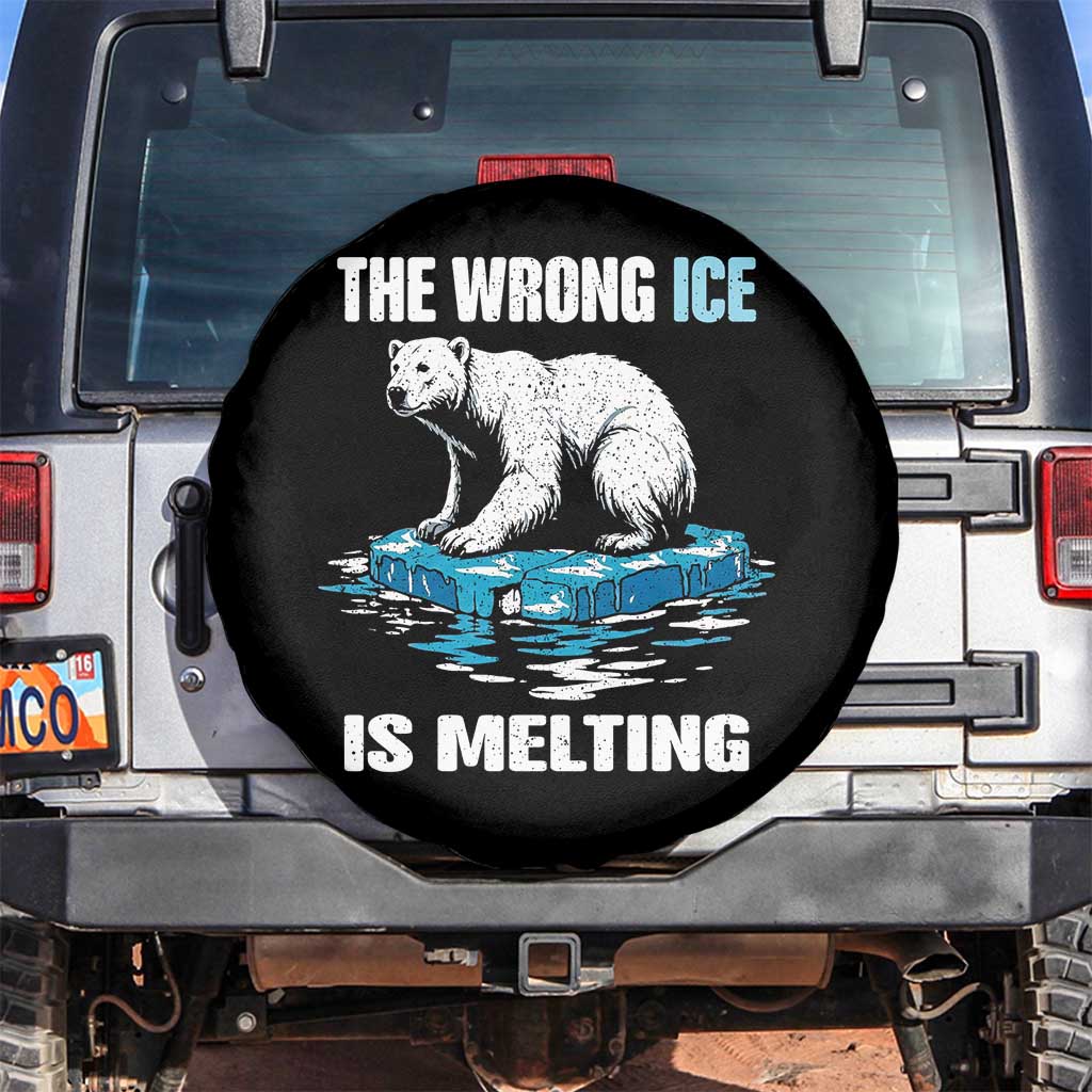 The Wrong Ice is Melting Polar Bear Spare Tire Cover Against Ice Environmental Activist Protest TS02 No hole Black Print Your Wear