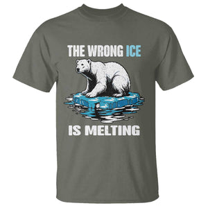 The Wrong Ice is Melting Polar Bear T Shirt Against Ice Environmental Activist Protest TS02 Military Green Print Your Wear