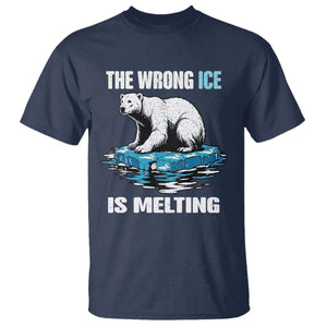 The Wrong Ice is Melting Polar Bear T Shirt Against Ice Environmental Activist Protest TS02 Navy Print Your Wear