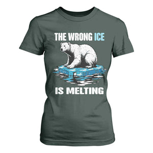 The Wrong Ice is Melting Polar Bear T Shirt For Women Against Ice Environmental Activist Protest TS02 Dark Forest Green Print Your Wear