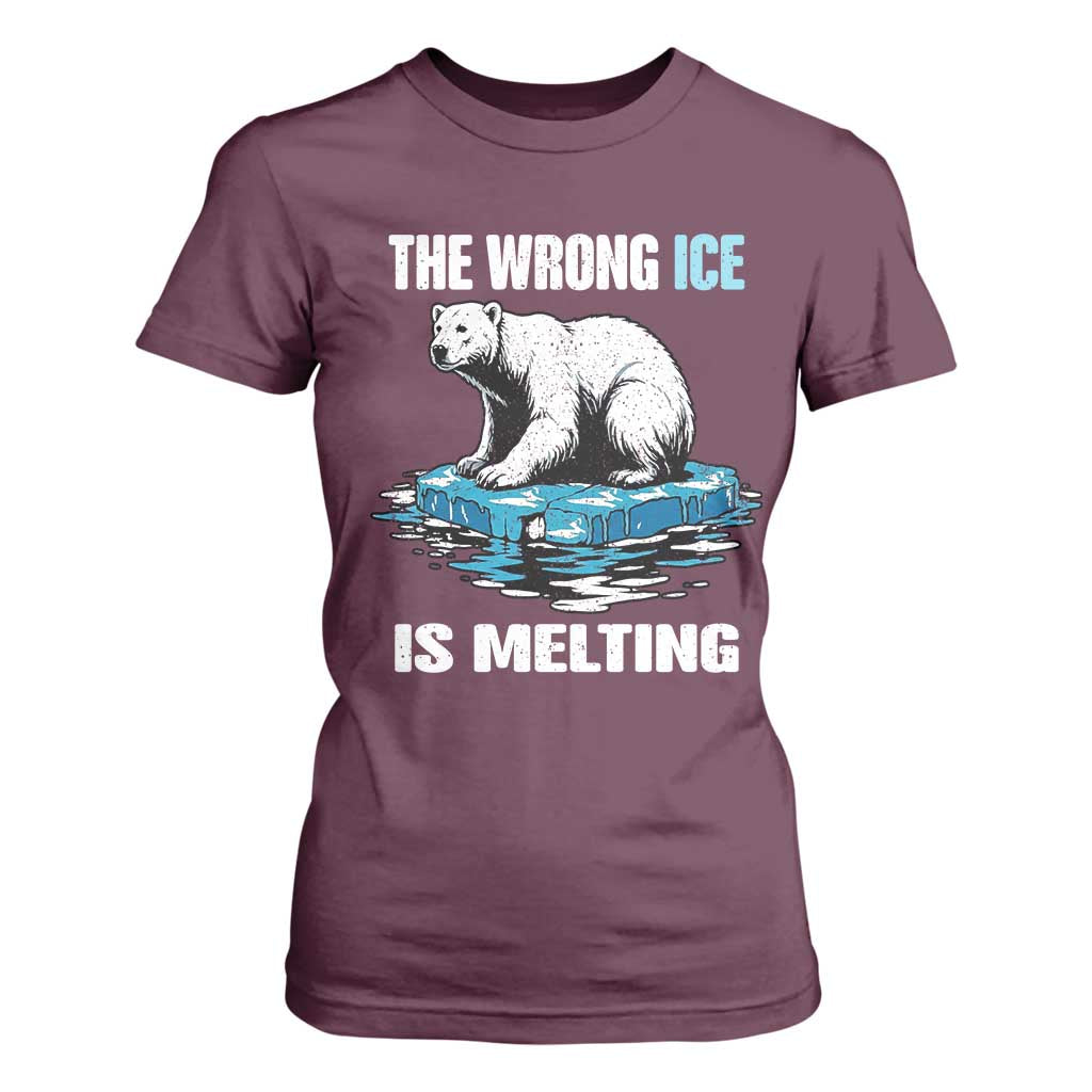 The Wrong Ice is Melting Polar Bear T Shirt For Women Against Ice Environmental Activist Protest TS02 Maroon Print Your Wear