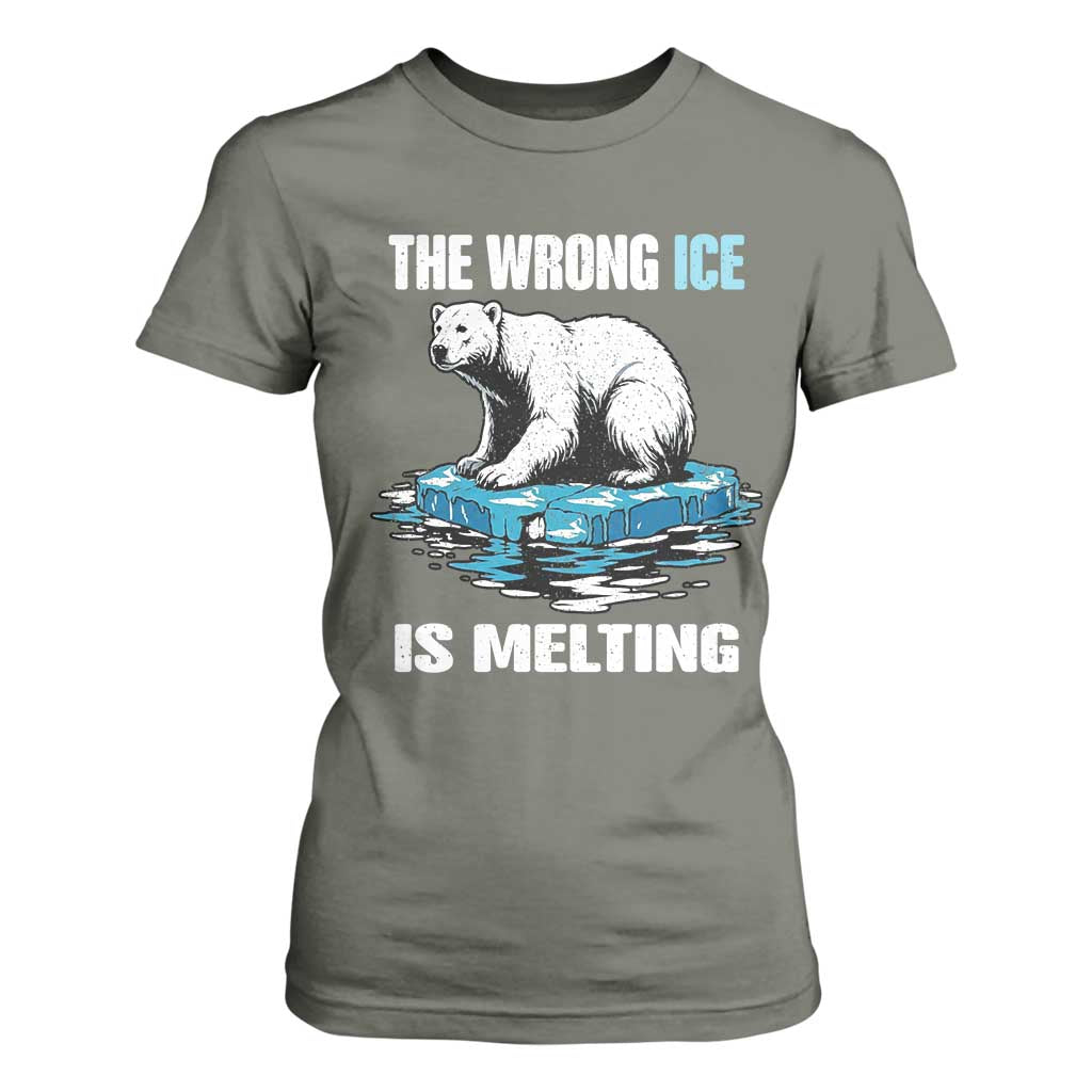 The Wrong Ice is Melting Polar Bear T Shirt For Women Against Ice Environmental Activist Protest TS02 Military Green Print Your Wear