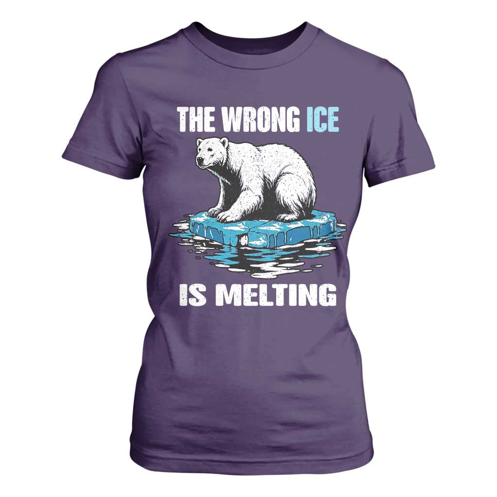 The Wrong Ice is Melting Polar Bear T Shirt For Women Against Ice Environmental Activist Protest TS02 Purple Print Your Wear