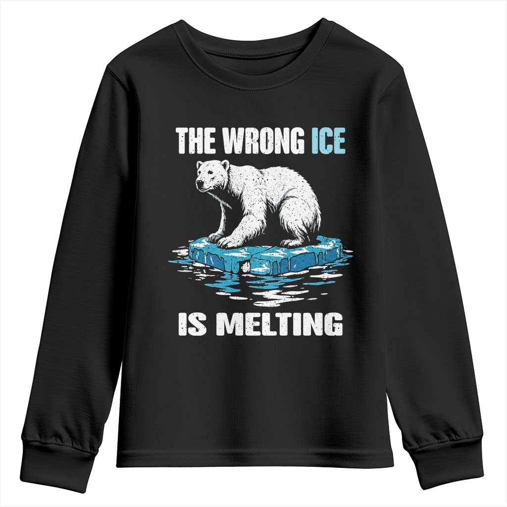 The Wrong Ice is Melting Polar Bear Youth Sweatshirt Against Ice Environmental Activist Protest TS02 Black Print Your Wear