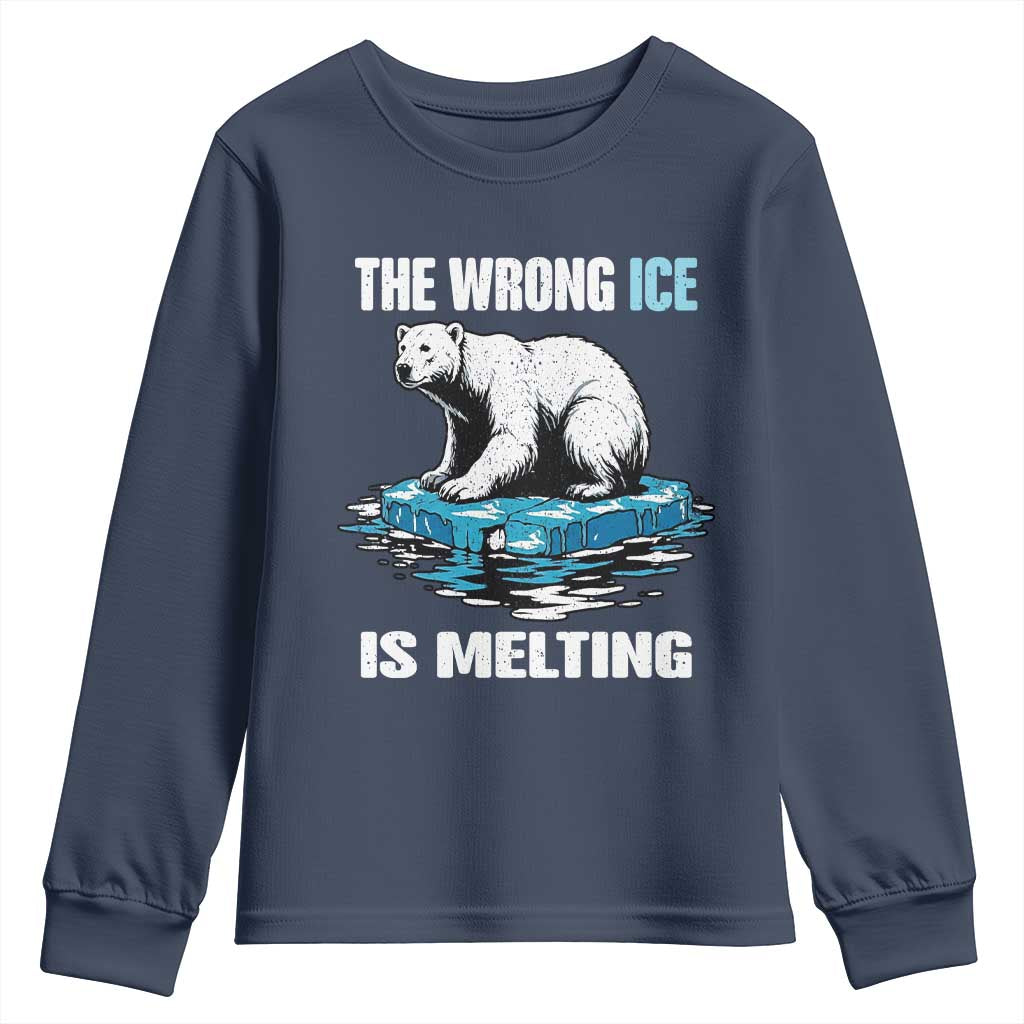 The Wrong Ice is Melting Polar Bear Youth Sweatshirt Against Ice Environmental Activist Protest TS02 Navy Print Your Wear