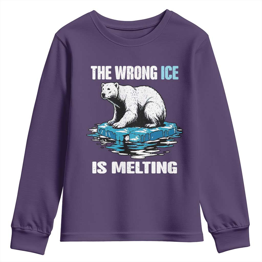 The Wrong Ice is Melting Polar Bear Youth Sweatshirt Against Ice Environmental Activist Protest TS02 Purple Print Your Wear