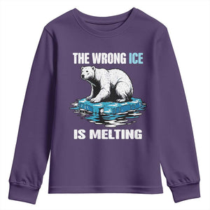 The Wrong Ice is Melting Polar Bear Youth Sweatshirt Against Ice Environmental Activist Protest TS02 Purple Print Your Wear