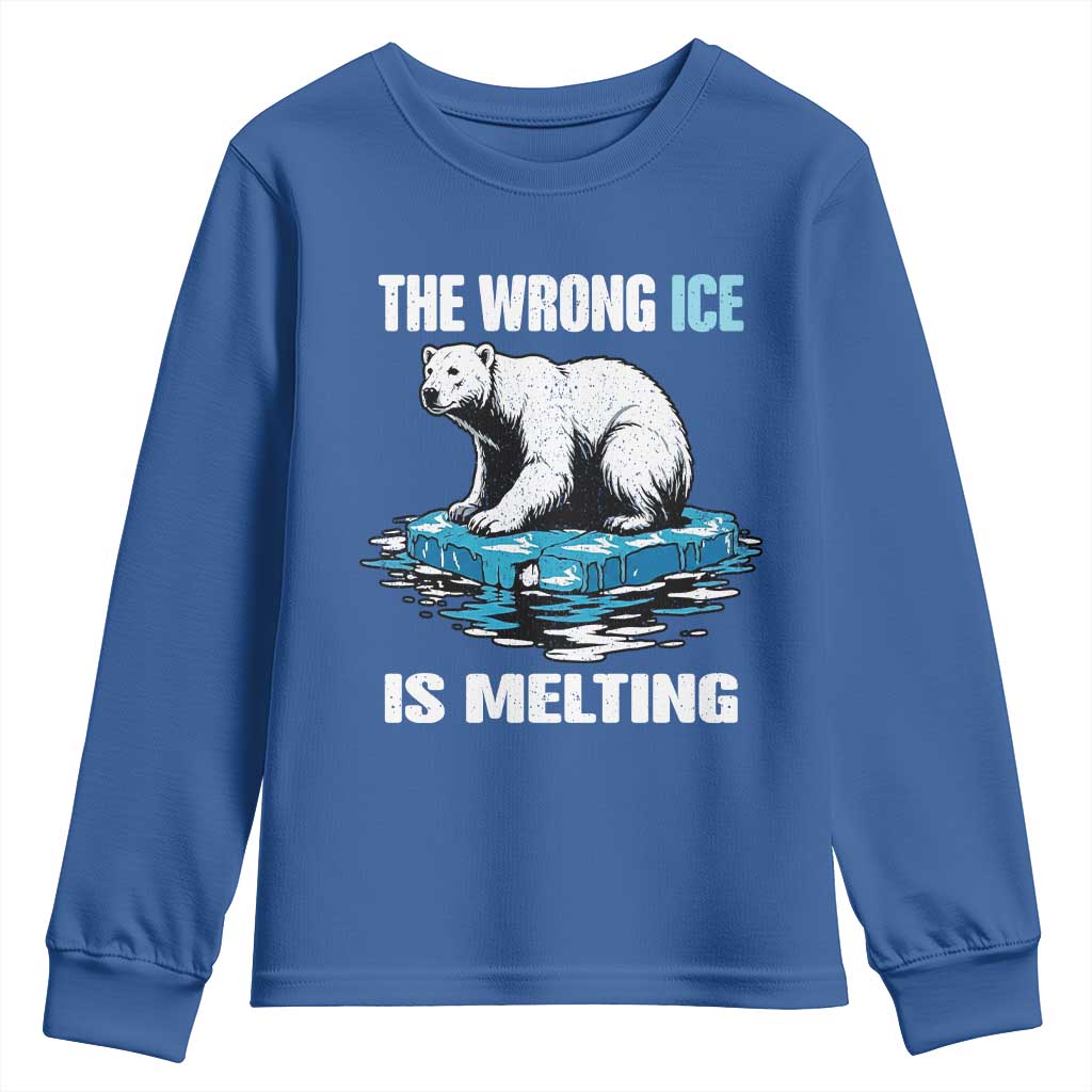 The Wrong Ice is Melting Polar Bear Youth Sweatshirt Against Ice Environmental Activist Protest TS02 Royal Blue Print Your Wear