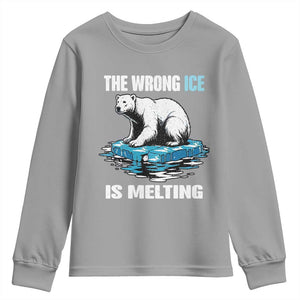 The Wrong Ice is Melting Polar Bear Youth Sweatshirt Against Ice Environmental Activist Protest TS02 Sport Gray Print Your Wear