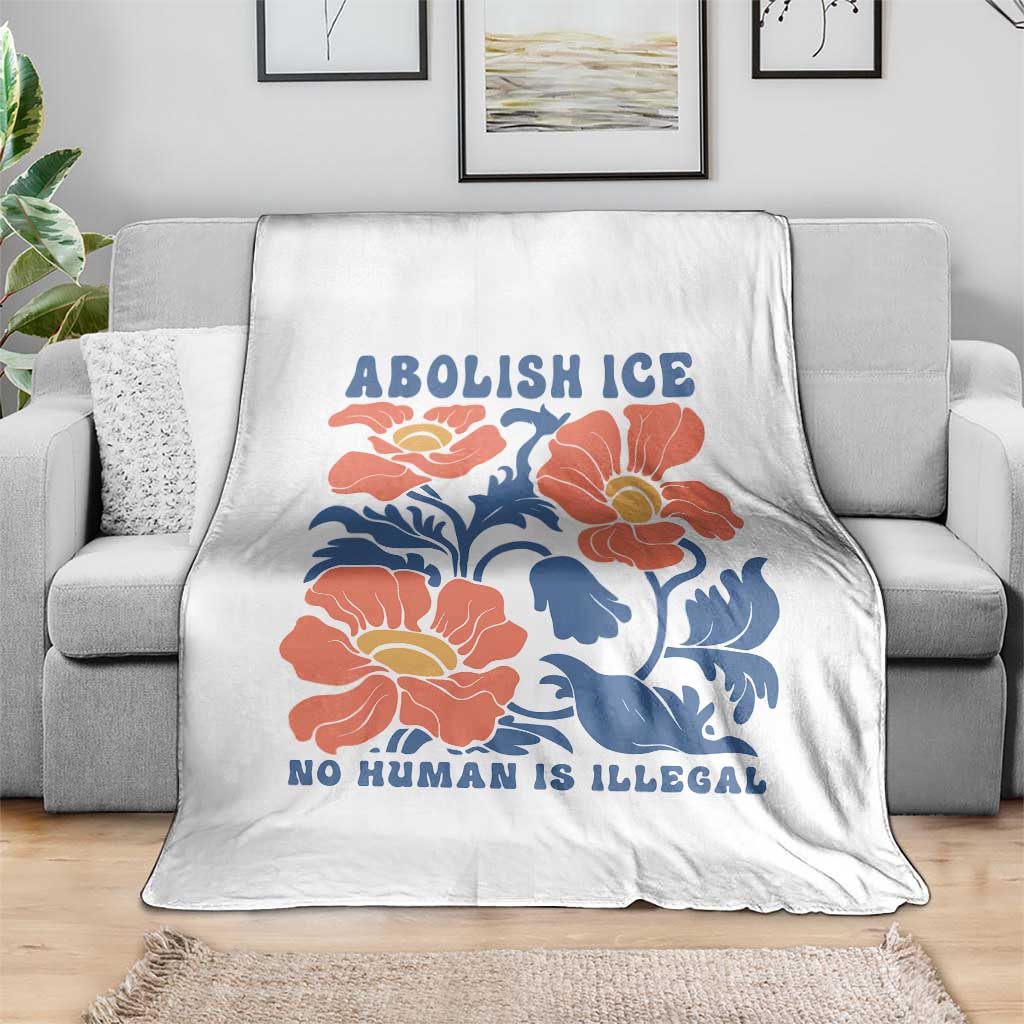 Retro Floral Protest Abolish Ice Throw Blanket No Human is Illegal Peaceful Pro-Immigrant TS02 Print Your Wear