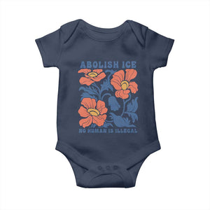 Retro Floral Protest Abolish Ice Baby Onesie No Human is Illegal Peaceful Pro-Immigrant TS02 Navy Print Your Wear