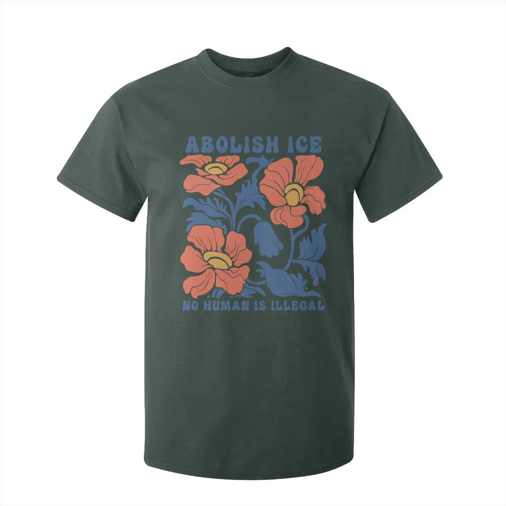 Retro Floral Protest Abolish Ice T Shirt For Kid No Human is Illegal Peaceful Pro-Immigrant TS02 Dark Forest Green Print Your Wear