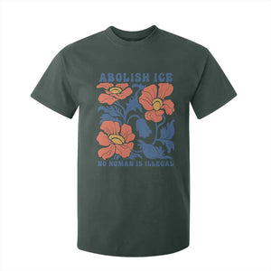 Retro Floral Protest Abolish Ice T Shirt For Kid No Human is Illegal Peaceful Pro-Immigrant TS02 Dark Forest Green Print Your Wear