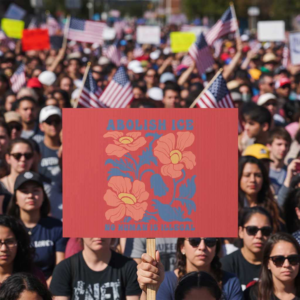 Retro Floral Protest Abolish Ice Protest Sign No Human is Illegal Peaceful Pro-Immigrant TS02 Horizontal 18