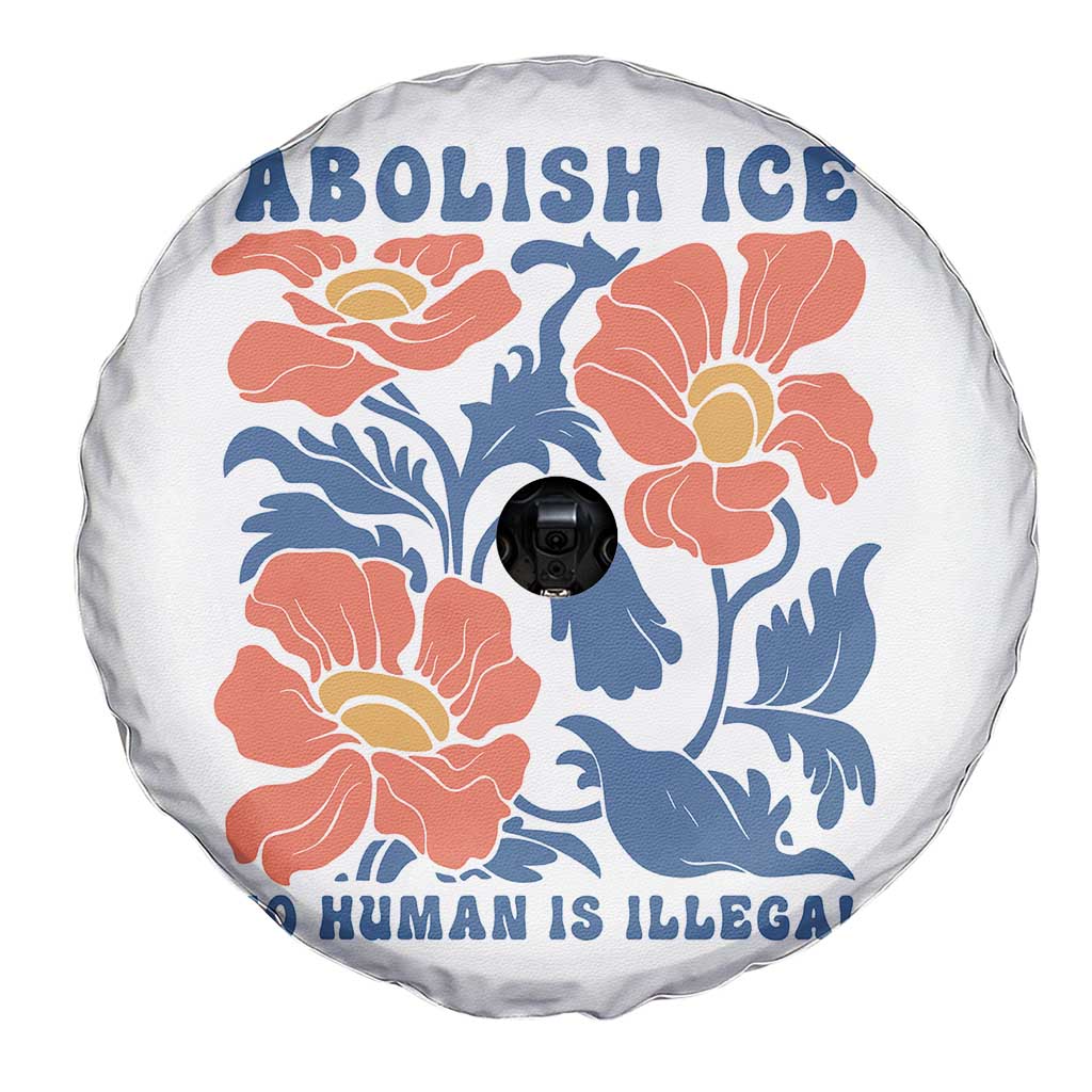 Retro Floral Protest Abolish Ice Spare Tire Cover No Human is Illegal Peaceful Pro-Immigrant TS02 Print Your Wear