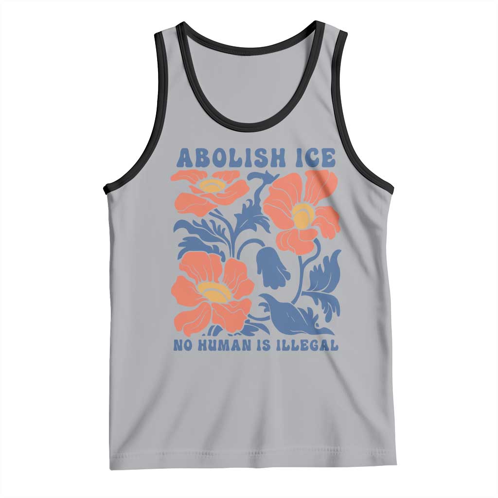 Retro Floral Protest Abolish Ice Tank Top No Human is Illegal Peaceful Pro-Immigrant TS02 Athletic Heather Black Print Your Wear