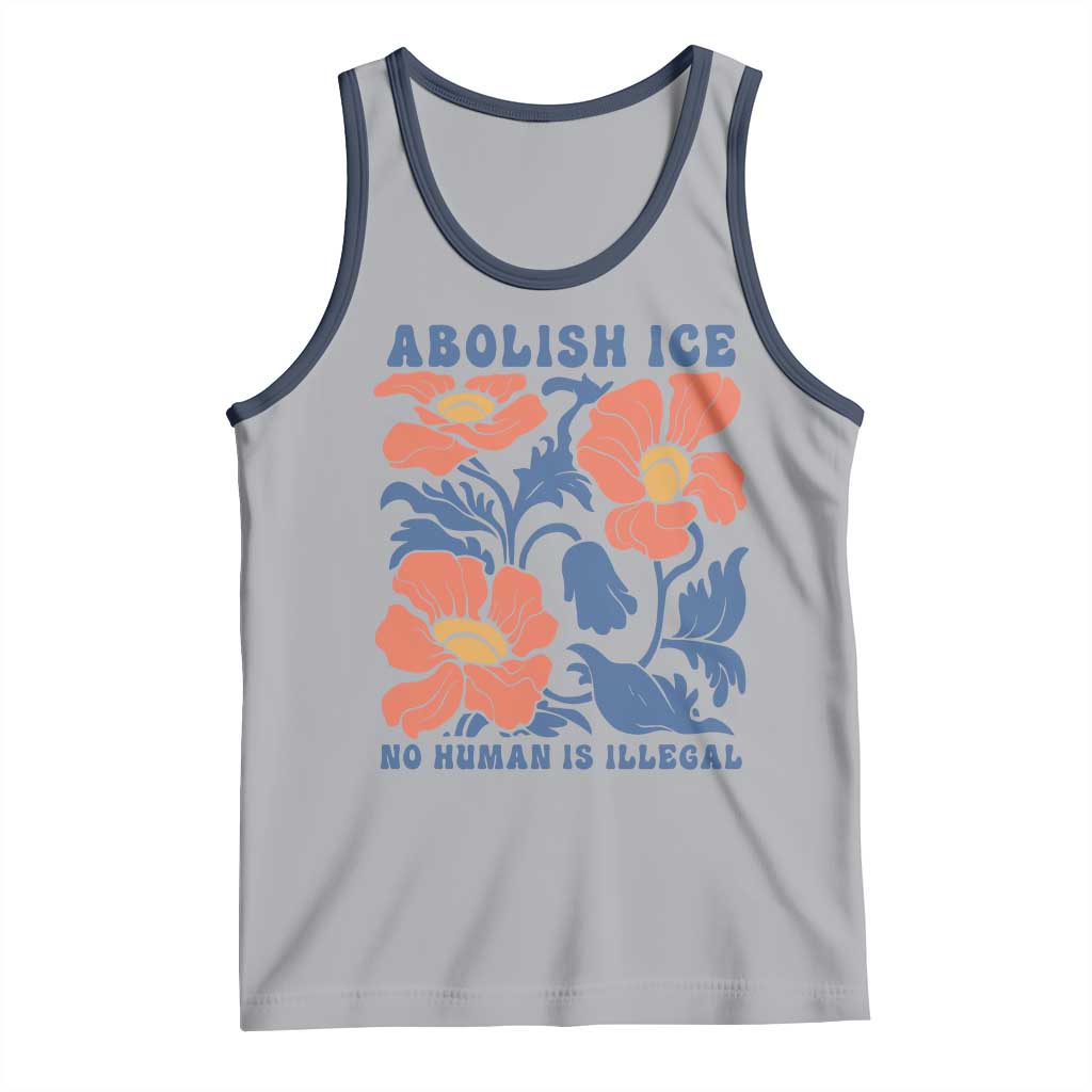 Retro Floral Protest Abolish Ice Tank Top No Human is Illegal Peaceful Pro-Immigrant TS02 Athletic Heather Navy Print Your Wear