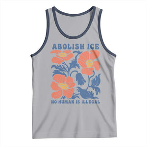 Retro Floral Protest Abolish Ice Tank Top No Human is Illegal Peaceful Pro-Immigrant TS02 Athletic Heather Navy Print Your Wear