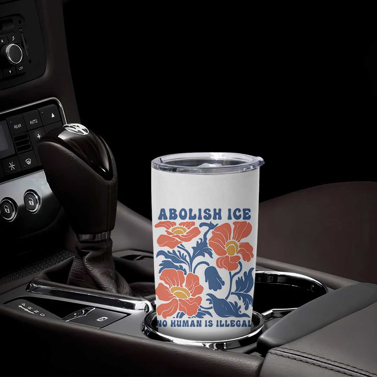 Retro Floral Protest Abolish Ice Tumbler Cup No Human is Illegal Peaceful Pro-Immigrant TS02 Print Your Wear