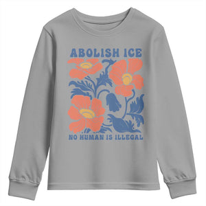 Retro Floral Protest Abolish Ice Youth Sweatshirt No Human is Illegal Peaceful Pro-Immigrant TS02 Sport Gray Print Your Wear