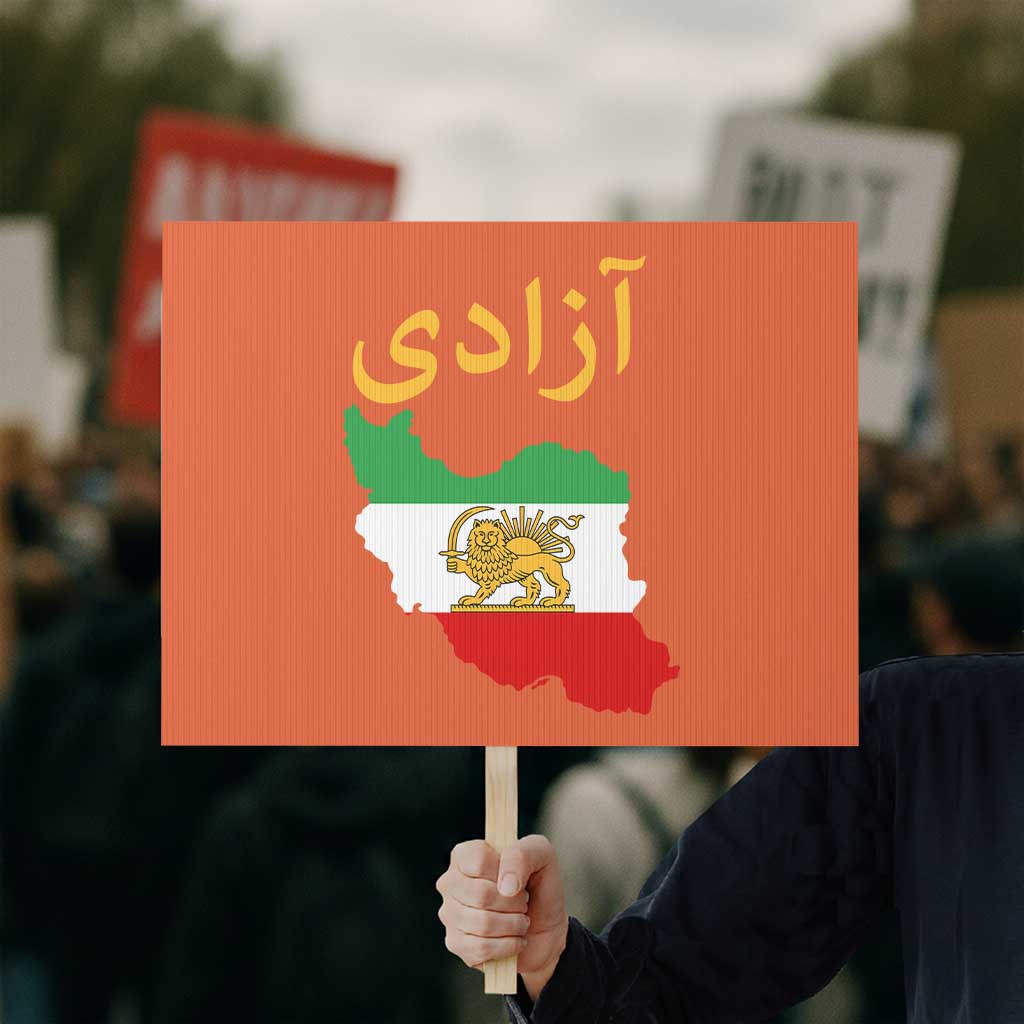 Freedom Iran Sun and Lion Flag Protest Sign Free Iranian Revolution 2026 TS02 Horizontal 18