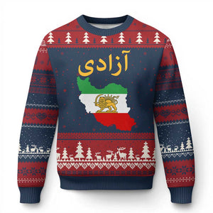Freedom Iran Sun and Lion Flag Ugly Christmas Sweater Free Iranian Revolution 2026 TS02 Navy Red Print Your Wear