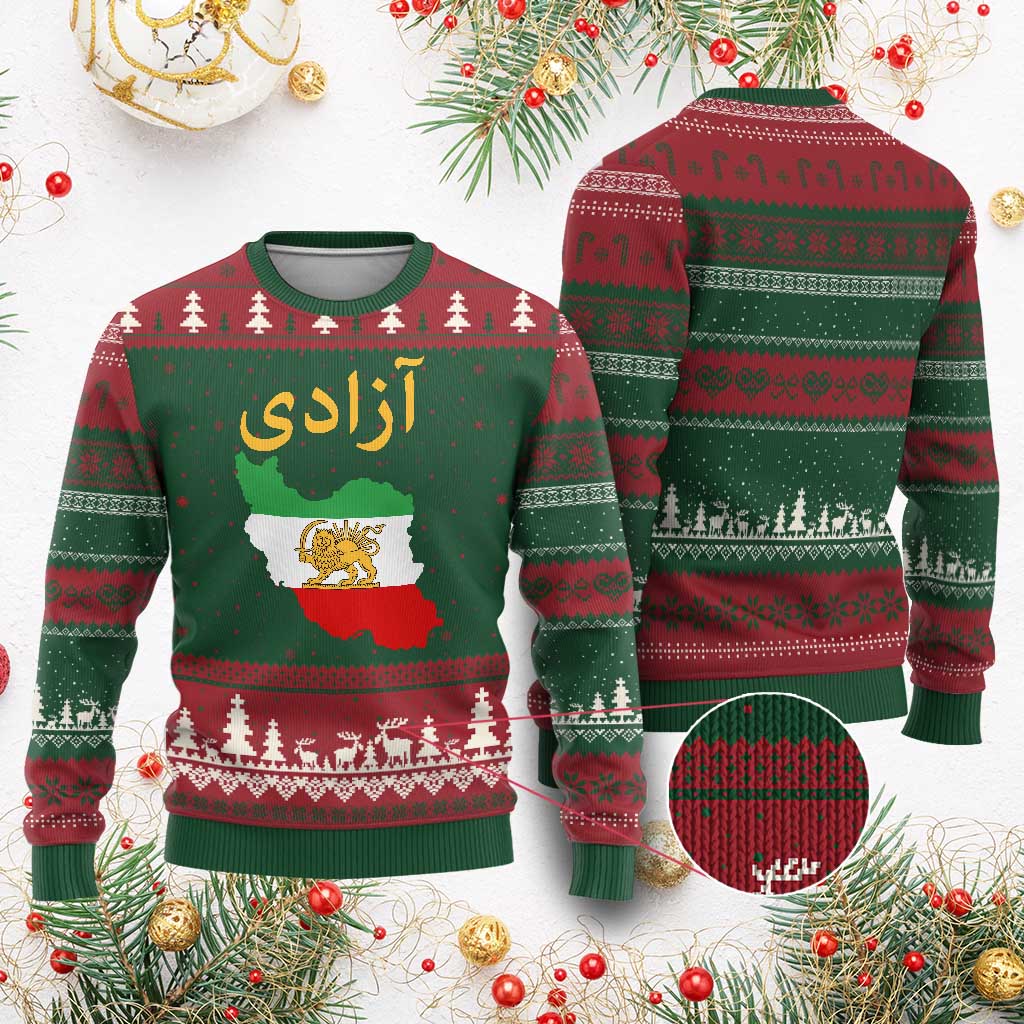 Freedom Iran Sun and Lion Flag Ugly Christmas Sweater Free Iranian Revolution 2026 TS02 Red Green Print Your Wear