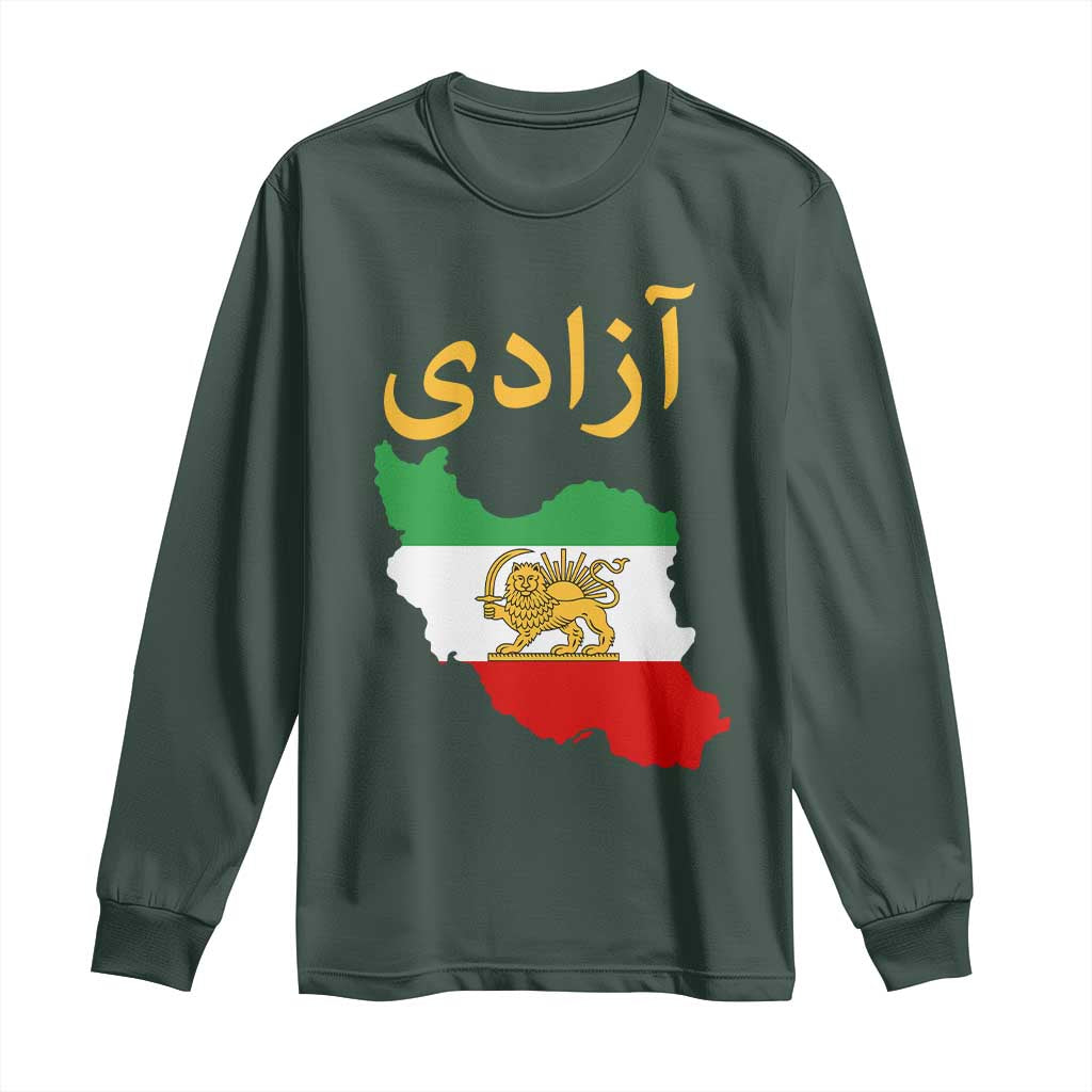 Freedom Iran Sun and Lion Flag Long Sleeve Shirt Free Iranian Revolution 2026 TS02 Dark Forest Green Print Your Wear