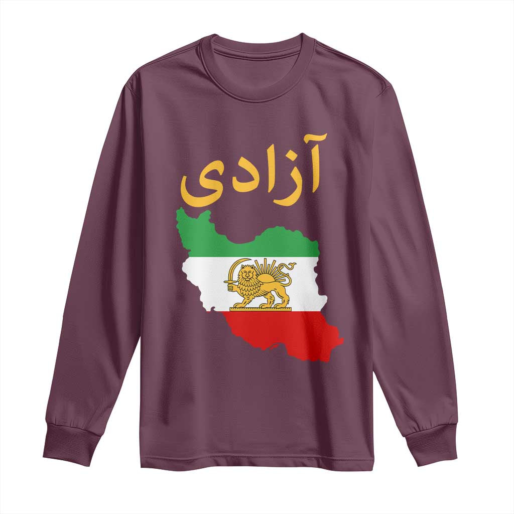 Freedom Iran Sun and Lion Flag Long Sleeve Shirt Free Iranian Revolution 2026 TS02 Maroon Print Your Wear