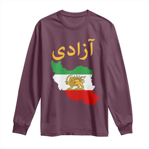 Freedom Iran Sun and Lion Flag Long Sleeve Shirt Free Iranian Revolution 2026 TS02 Maroon Print Your Wear