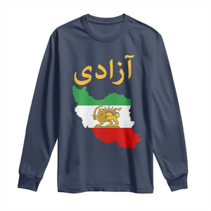 Freedom Iran Sun and Lion Flag Long Sleeve Shirt Free Iranian Revolution 2026 TS02 Navy Print Your Wear