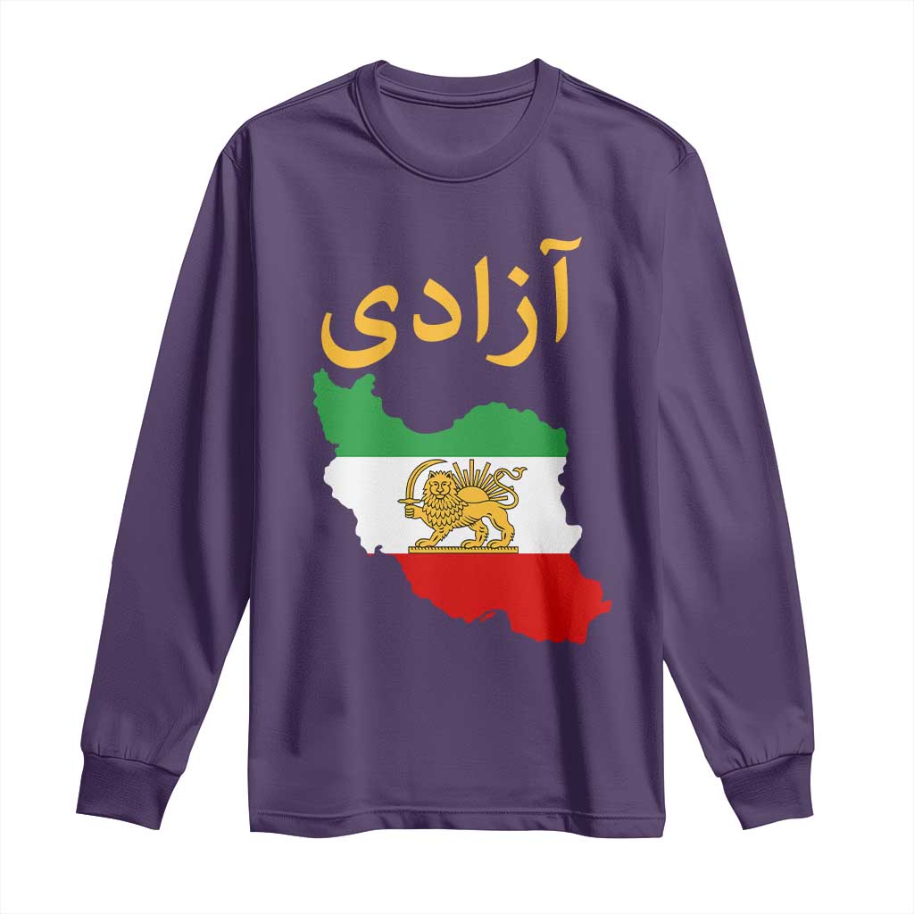 Freedom Iran Sun and Lion Flag Long Sleeve Shirt Free Iranian Revolution 2026 TS02 Purple Print Your Wear
