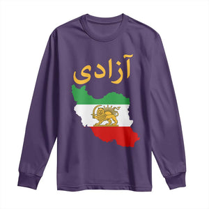 Freedom Iran Sun and Lion Flag Long Sleeve Shirt Free Iranian Revolution 2026 TS02 Purple Print Your Wear